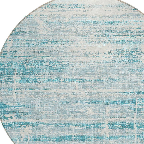 HomeRoots 5' Stylish Teal Blue Aqua Ivory Abstract Area Rug for Indoor & Outdoor Spaces – Easy Care & Durable 8' Round 584670