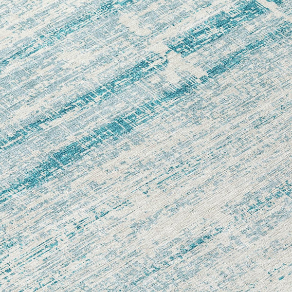 HomeRoots 5' Stylish Teal Blue Aqua Ivory Abstract Area Rug for Indoor & Outdoor Spaces – Easy Care & Durable 8' Round 584670