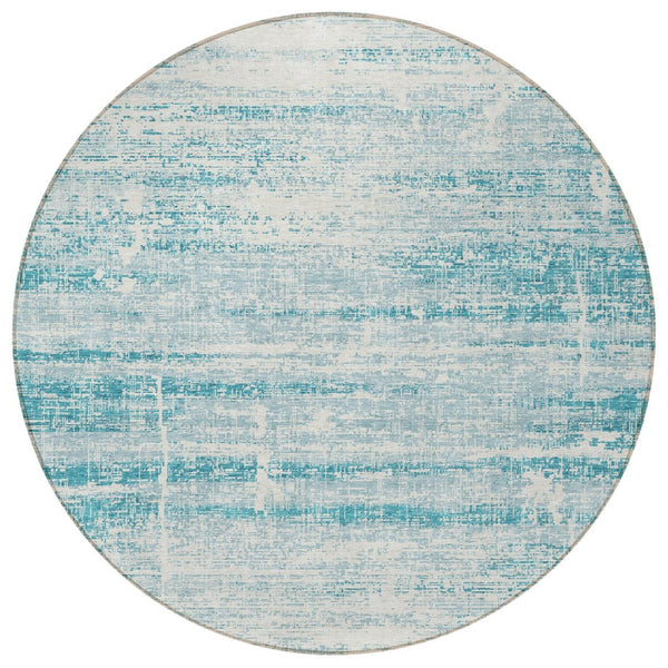 HomeRoots 5' Stylish Teal Blue Aqua Ivory Abstract Area Rug for Indoor & Outdoor Spaces – Easy Care & Durable 8' Round 584670