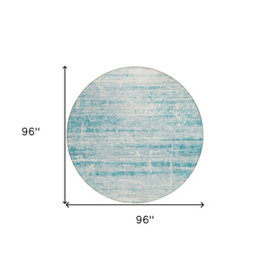 HomeRoots 5' Stylish Teal Blue Aqua Ivory Abstract Area Rug for Indoor & Outdoor Spaces – Easy Care & Durable 8' Round 584670