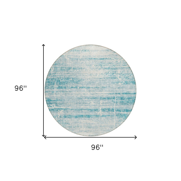 HomeRoots 5' Stylish Teal Blue Aqua Ivory Abstract Area Rug for Indoor & Outdoor Spaces – Easy Care & Durable 8' Round 584670