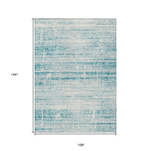 HomeRoots 9' Modern Abstract Teal Aqua and Ivory Area Rug for Indoor and Outdoor Spaces, Easy Care & Durable 9' X 12' 584672