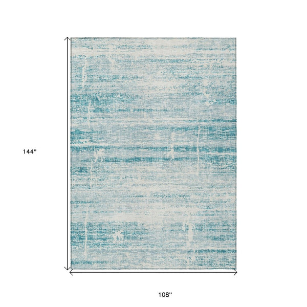 HomeRoots 9' Modern Abstract Teal Aqua and Ivory Area Rug for Indoor and Outdoor Spaces, Easy Care & Durable 9' X 12' 584672