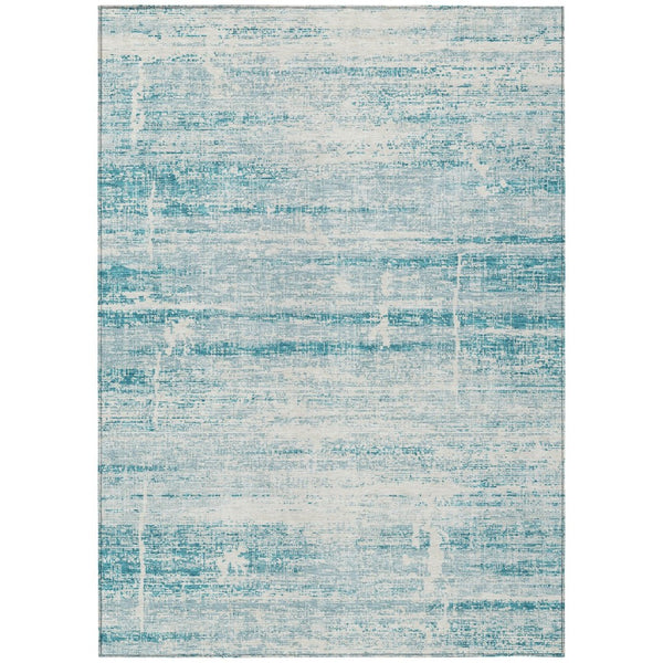 HomeRoots 9' Modern Abstract Teal Aqua and Ivory Area Rug for Indoor and Outdoor Spaces, Easy Care & Durable 9' X 12' 584672
