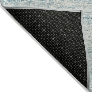 HomeRoots 9' Modern Abstract Teal Aqua and Ivory Area Rug for Indoor and Outdoor Spaces, Easy Care & Durable 9' X 12' 584672