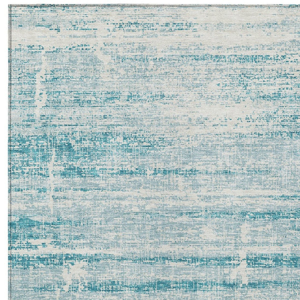 HomeRoots 5' Stylish Teal Blue Aqua Ivory Abstract Area Rug for Indoor & Outdoor Spaces – Easy Care & Durable 10' X 14' 584673