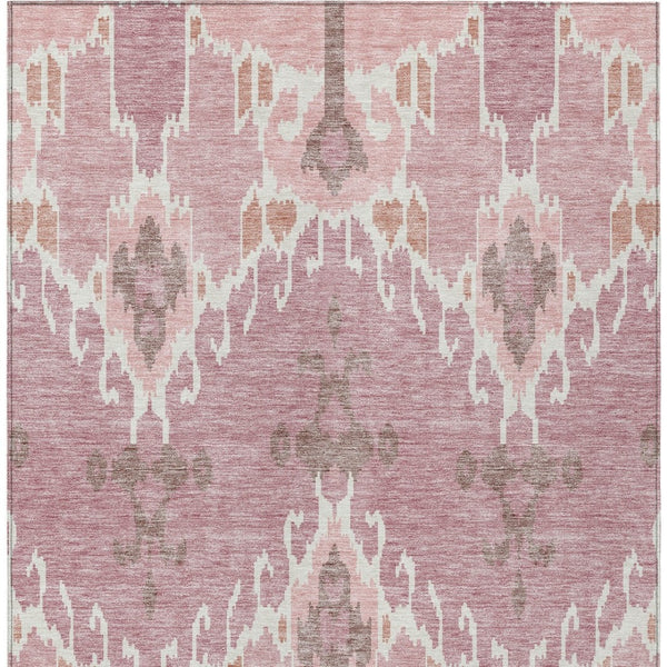 Homeroots 3' Creative Blush Pink And Ivory Ikat Washable Area Rug For Indoor Or Outdoor Spaces, Durable Design 3' X 5' Polyester 584674