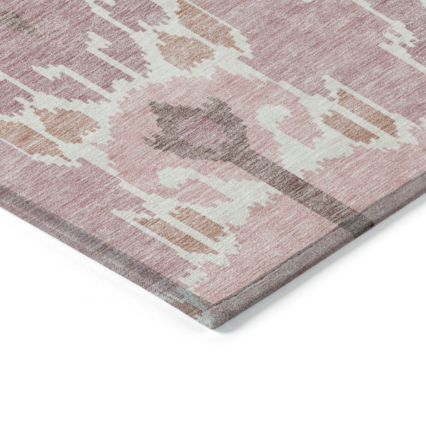 Homeroots 3' Creative Blush Pink And Ivory Ikat Washable Area Rug For Indoor Or Outdoor Spaces, Durable Design 3' X 5' Polyester 584674