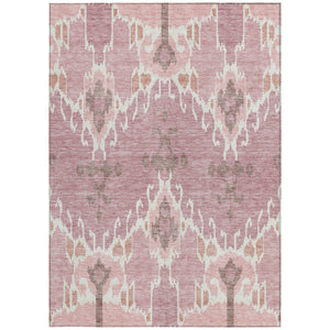 Homeroots 3' Creative Blush Pink And Ivory Ikat Washable Area Rug For Indoor Or Outdoor Spaces, Durable Design 5' X 8' Polyester 584675