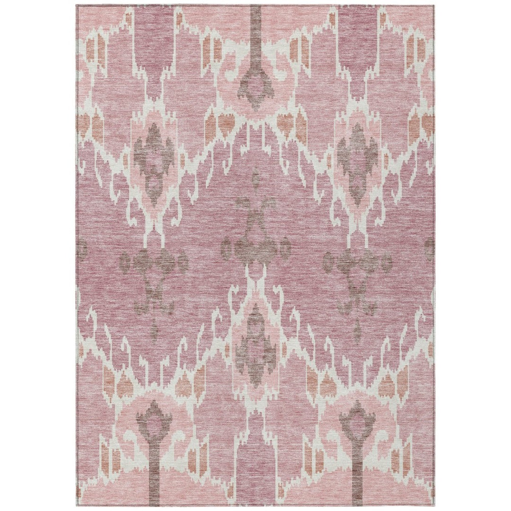 HomeRoots 5' Blush Pink and Ivory Ikat Area Rug - Stylish, Durable, Washable for Indoor and Outdoor Spaces 5' X 8' 584675