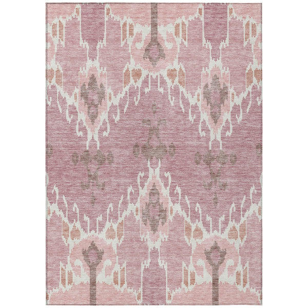 Homeroots 3' Creative Blush Pink And Ivory Ikat Washable Area Rug For Indoor Or Outdoor Spaces, Durable Design 5' X 8' Polyester 584675