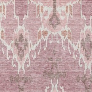 Homeroots 3' Creative Blush Pink And Ivory Ikat Washable Area Rug For Indoor Or Outdoor Spaces, Durable Design 5' X 8' Polyester 584675