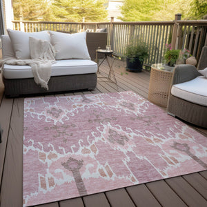 Homeroots 3' Creative Blush Pink And Ivory Ikat Washable Area Rug For Indoor Or Outdoor Spaces, Durable Design 5' X 8' Polyester 584675