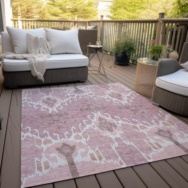 Homeroots 3' Creative Blush Pink And Ivory Ikat Washable Area Rug For Indoor Or Outdoor Spaces, Durable Design 5' X 8' Polyester 584675