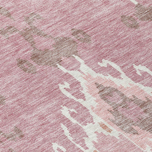 Homeroots 3' Creative Blush Pink And Ivory Ikat Washable Area Rug For Indoor Or Outdoor Spaces, Durable Design 8' Round Polyester 584676