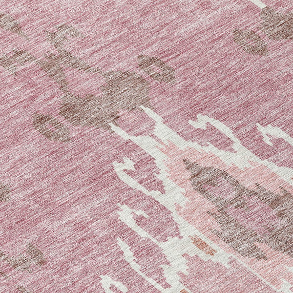Homeroots 3' Creative Blush Pink And Ivory Ikat Washable Area Rug For Indoor Or Outdoor Spaces, Durable Design 8' Round Polyester 584676