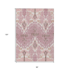 Homeroots 3' Creative Blush Pink And Ivory Ikat Washable Area Rug For Indoor Or Outdoor Spaces, Durable Design 8' X 10' Polyester 584677
