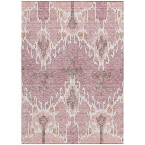 Homeroots 3' Creative Blush Pink And Ivory Ikat Washable Area Rug For Indoor Or Outdoor Spaces, Durable Design 8' X 10' Polyester 584677