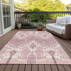 Homeroots 3' Creative Blush Pink And Ivory Ikat Washable Area Rug For Indoor Or Outdoor Spaces, Durable Design 9' X 12' Polyester 584678