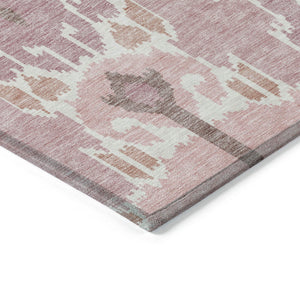 Homeroots 3' Creative Blush Pink And Ivory Ikat Washable Area Rug For Indoor Or Outdoor Spaces, Durable Design 9' X 12' Polyester 584678