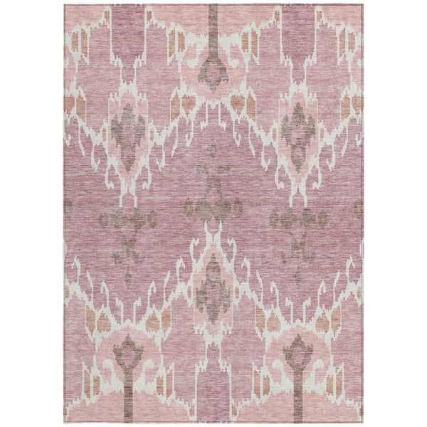 Homeroots 3' Creative Blush Pink And Ivory Ikat Washable Area Rug For Indoor Or Outdoor Spaces, Durable Design 9' X 12' Polyester 584678