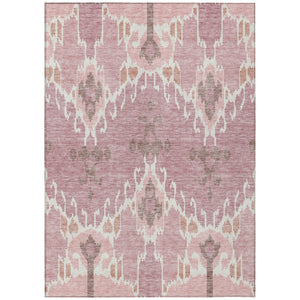 HomeRoots 5' Blush Pink and Ivory Ikat Area Rug - Stylish, Durable, Washable for Indoor and Outdoor Spaces 10' X 14' 584679