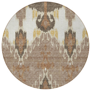 Homeroots 3' Creative Blush Pink And Ivory Ikat Washable Area Rug For Indoor Or Outdoor Spaces, Durable Design 8' Round Polyester 584682