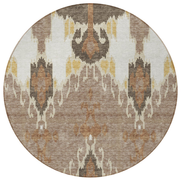 Homeroots 3' Creative Blush Pink And Ivory Ikat Washable Area Rug For Indoor Or Outdoor Spaces, Durable Design 8' Round Polyester 584682