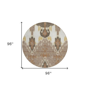 Homeroots 3' Creative Blush Pink And Ivory Ikat Washable Area Rug For Indoor Or Outdoor Spaces, Durable Design 8' Round Polyester 584682