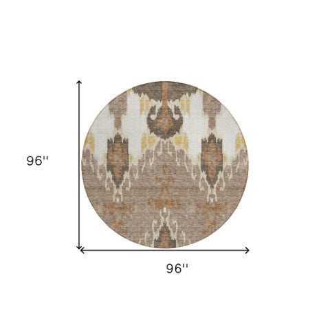 Homeroots 3' Creative Blush Pink And Ivory Ikat Washable Area Rug For Indoor Or Outdoor Spaces, Durable Design 8' Round Polyester 584682