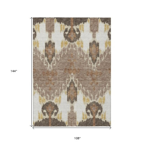 Homeroots 3' Creative Blush Pink And Ivory Ikat Washable Area Rug For Indoor Or Outdoor Spaces, Durable Design 9' X 12' Polyester 584684