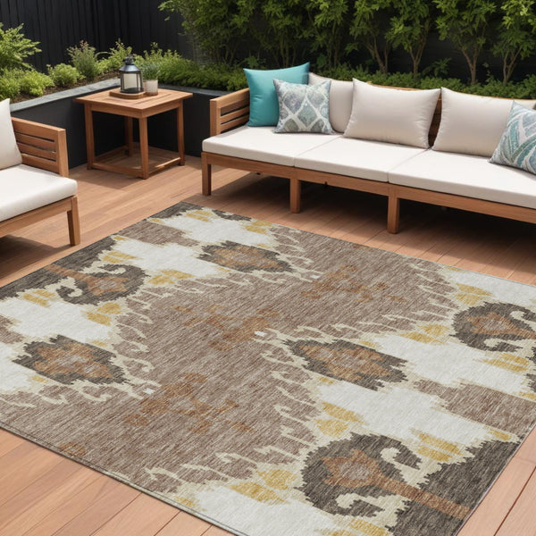 Homeroots 3' Creative Blush Pink And Ivory Ikat Washable Area Rug For Indoor Or Outdoor Spaces, Durable Design 10' X 14' Polyester 584685