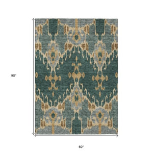 Homeroots 3' Creative Blush Pink And Ivory Ikat Washable Area Rug For Indoor Or Outdoor Spaces, Durable Design 5' X 8' Polyester 584687