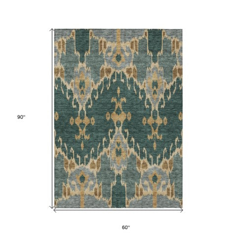 Homeroots 3' Creative Blush Pink And Ivory Ikat Washable Area Rug For Indoor Or Outdoor Spaces, Durable Design 5' X 8' Polyester 584687