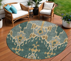 Homeroots 3' Creative Blush Pink And Ivory Ikat Washable Area Rug For Indoor Or Outdoor Spaces, Durable Design 8' Round Polyester 584688