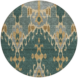 Homeroots 3' Creative Blush Pink And Ivory Ikat Washable Area Rug For Indoor Or Outdoor Spaces, Durable Design 8' Round Polyester 584688