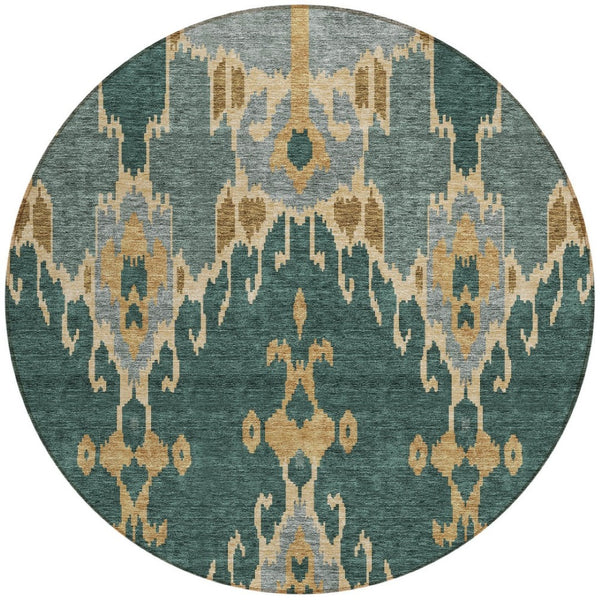 Homeroots 3' Creative Blush Pink And Ivory Ikat Washable Area Rug For Indoor Or Outdoor Spaces, Durable Design 8' Round Polyester 584688