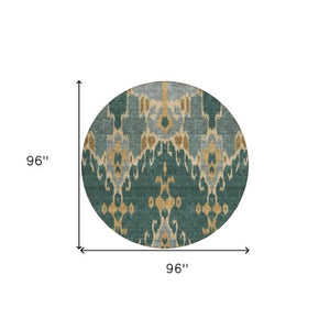 Homeroots 3' Creative Blush Pink And Ivory Ikat Washable Area Rug For Indoor Or Outdoor Spaces, Durable Design 8' Round Polyester 584688