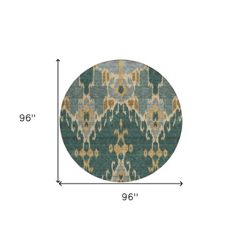 Homeroots 3' Creative Blush Pink And Ivory Ikat Washable Area Rug For Indoor Or Outdoor Spaces, Durable Design 8' Round Polyester 584688