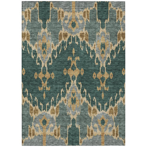 HomeRoots 9' Ikat Area Rug - Stylish Green, Gray, and Gold Design for Indoor & Outdoor Use, Easy-Care Fabric 9' X 12' 584690