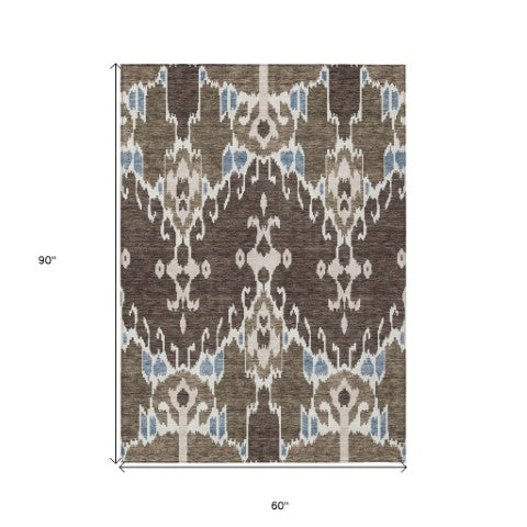 Homeroots 3' Creative Blush Pink And Ivory Ikat Washable Area Rug For Indoor Or Outdoor Spaces, Durable Design 5' X 8' Polyester 584693