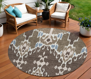 Homeroots 3' Creative Blush Pink And Ivory Ikat Washable Area Rug For Indoor Or Outdoor Spaces, Durable Design 8' Round Polyester 584694