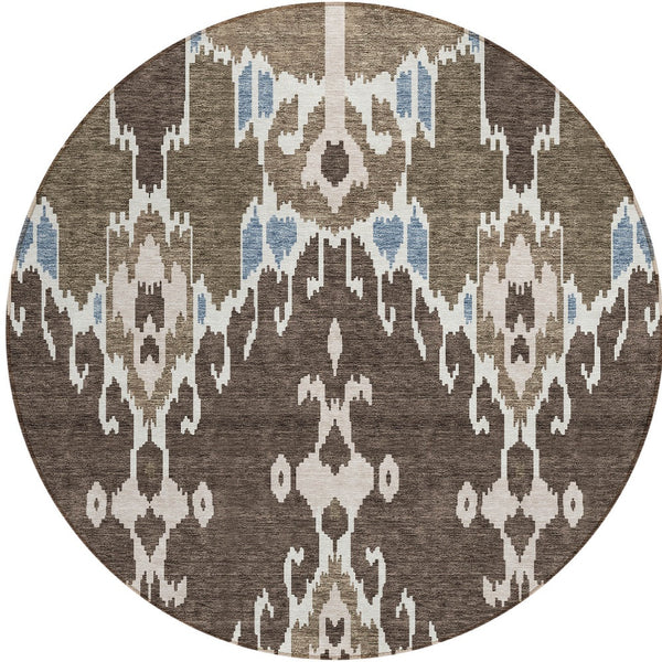 Homeroots 3' Creative Blush Pink And Ivory Ikat Washable Area Rug For Indoor Or Outdoor Spaces, Durable Design 8' Round Polyester 584694