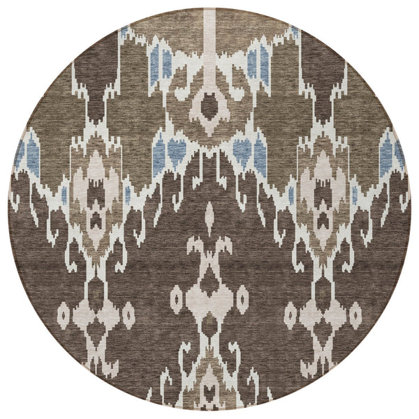 Homeroots 3' Creative Blush Pink And Ivory Ikat Washable Area Rug For Indoor Or Outdoor Spaces, Durable Design 8' Round Polyester 584694