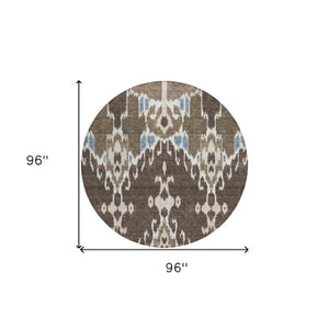 Homeroots 3' Creative Blush Pink And Ivory Ikat Washable Area Rug For Indoor Or Outdoor Spaces, Durable Design 8' Round Polyester 584694