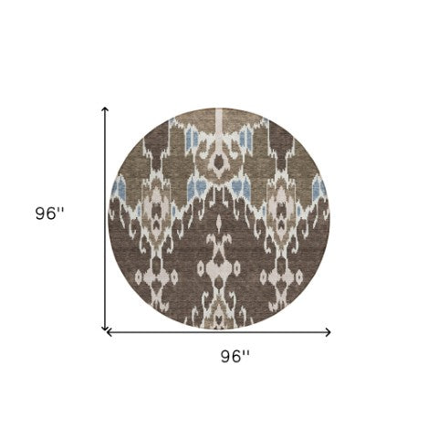 Homeroots 3' Creative Blush Pink And Ivory Ikat Washable Area Rug For Indoor Or Outdoor Spaces, Durable Design 8' Round Polyester 584694