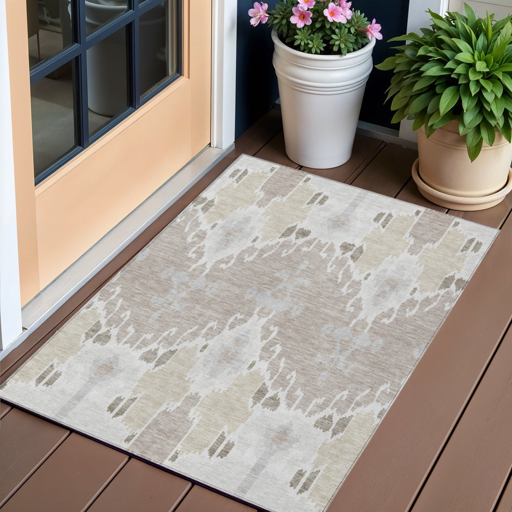 Homeroots 3' Creative Blush Pink And Ivory Ikat Washable Area Rug For Indoor Or Outdoor Spaces, Durable Design 3' X 5' Polyester 584698