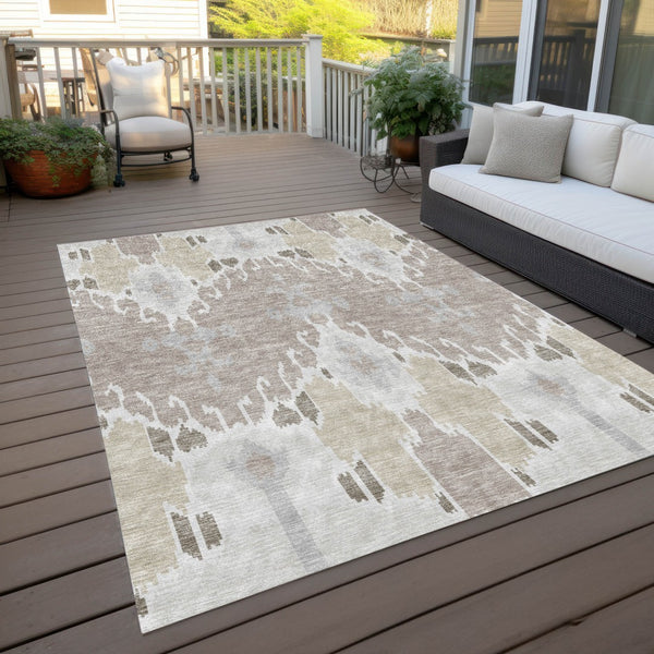 Homeroots 3' Creative Blush Pink And Ivory Ikat Washable Area Rug For Indoor Or Outdoor Spaces, Durable Design 3' X 5' Polyester 584698