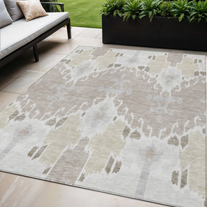 Homeroots 3' Creative Blush Pink And Ivory Ikat Washable Area Rug For Indoor Or Outdoor Spaces, Durable Design 5' X 8' Polyester 584699