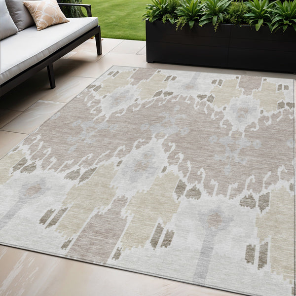 Homeroots 3' Creative Blush Pink And Ivory Ikat Washable Area Rug For Indoor Or Outdoor Spaces, Durable Design 5' X 8' Polyester 584699